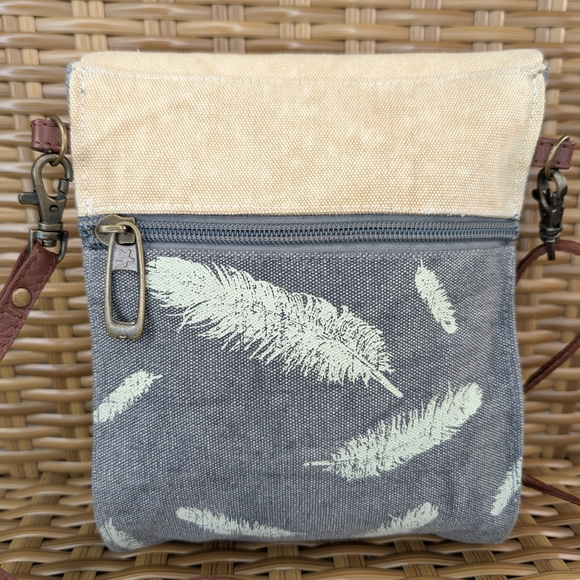 Primitives By Kathy Canvas Crossbody Bag Faux Leather Shoulder Strap Feathers - Picture 5 of 16